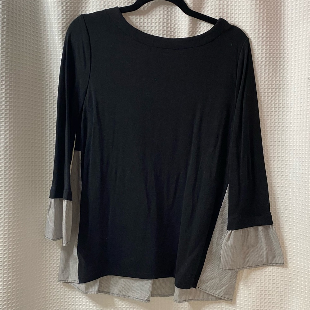 LOFT Striped Mixed Media Swing Top